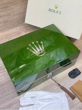 Rolex Green and Silver Luxury 10 Watch Jewelry Box